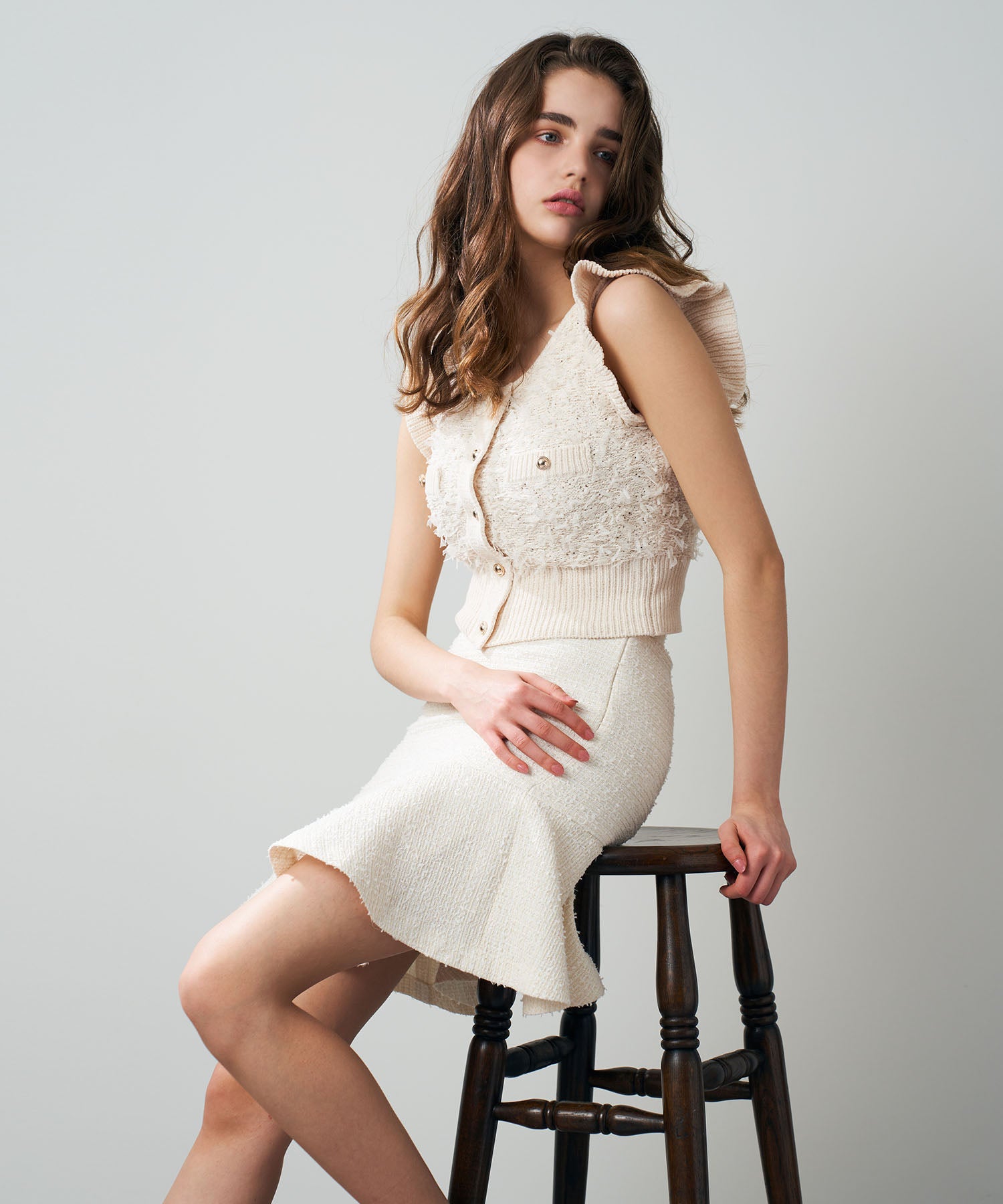 【預訂】絲帶流蘇荷葉邊針織