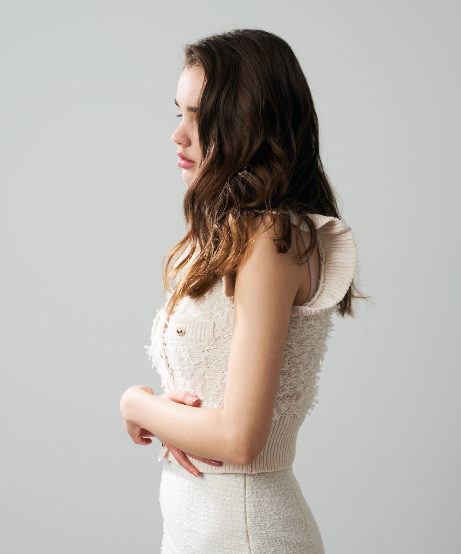 【預訂】絲帶流蘇荷葉邊針織