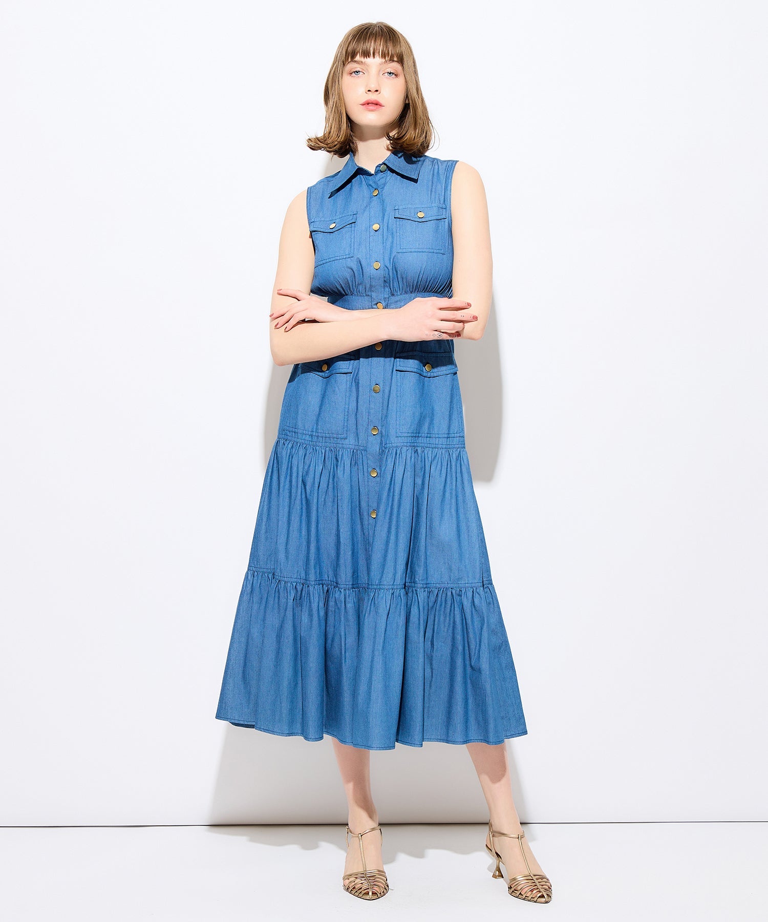 牛仔疊層連身裙