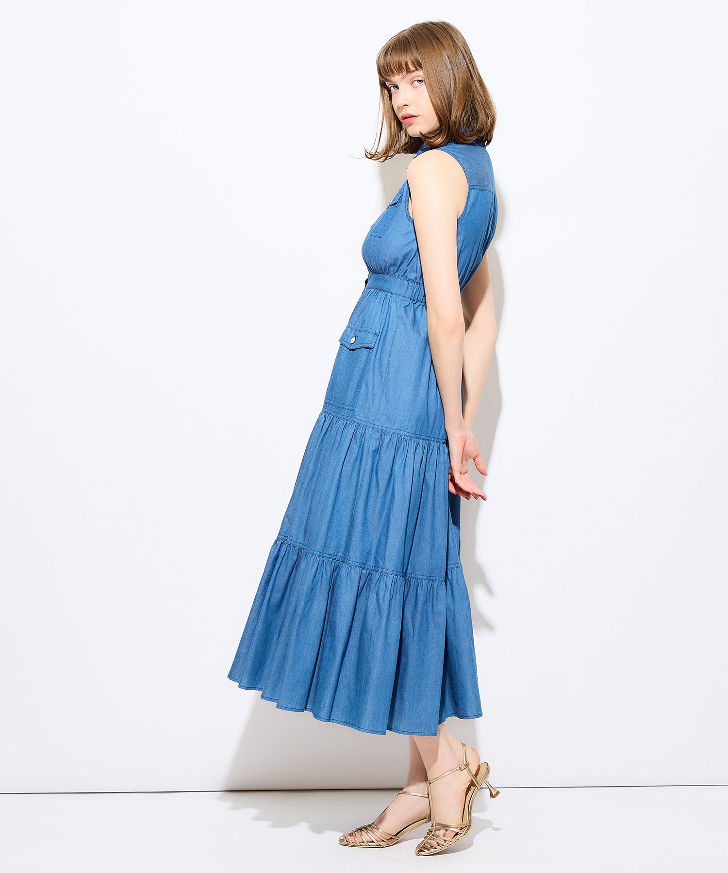 牛仔疊層連身裙