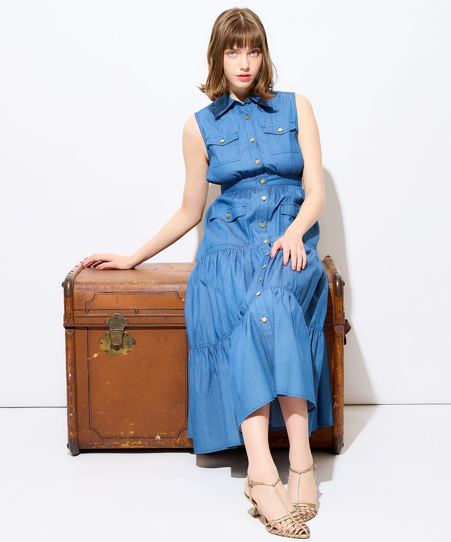 牛仔疊層連身裙