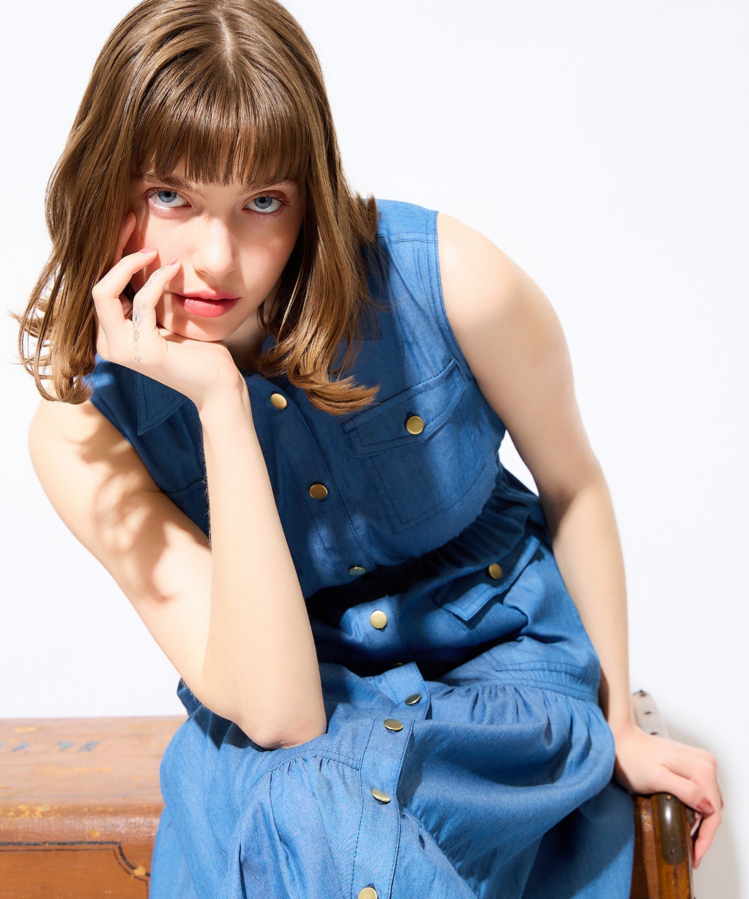 牛仔疊層連身裙