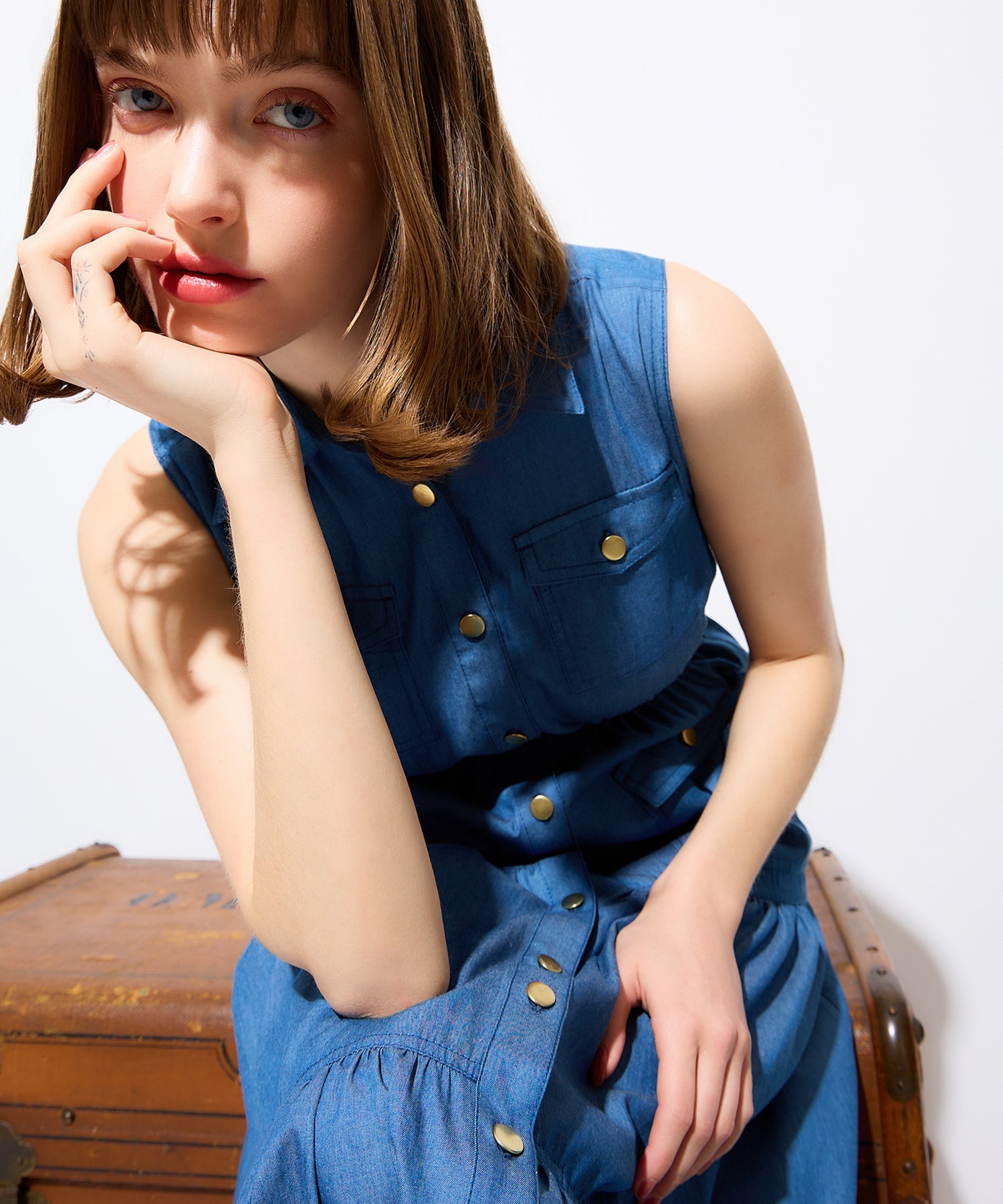 牛仔疊層連身裙