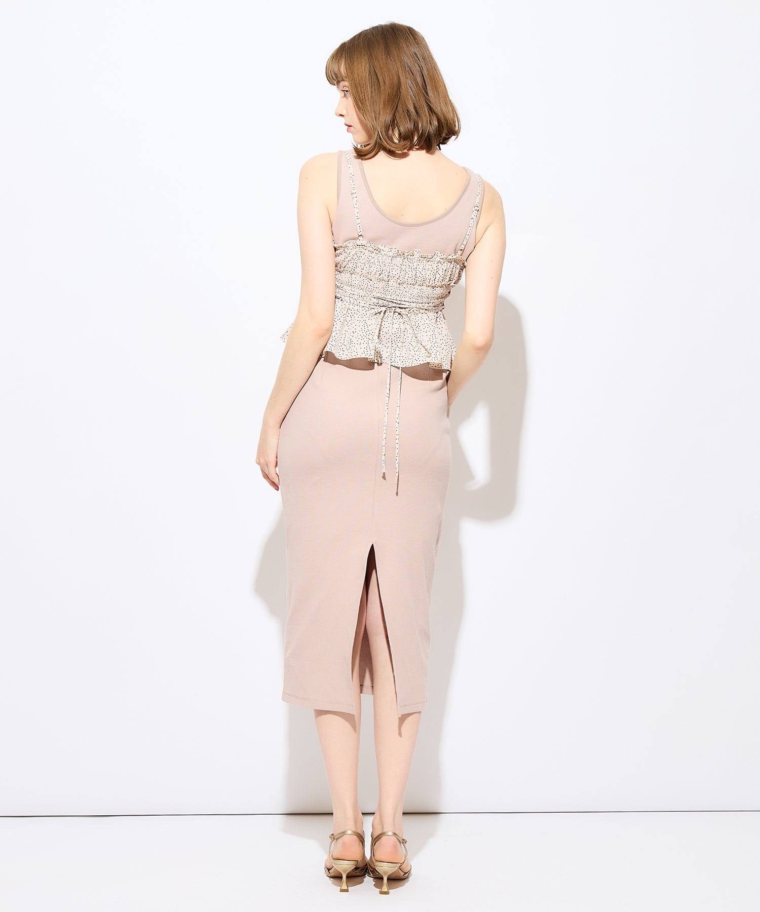 圓點緊身胸衣羅紋連身裙