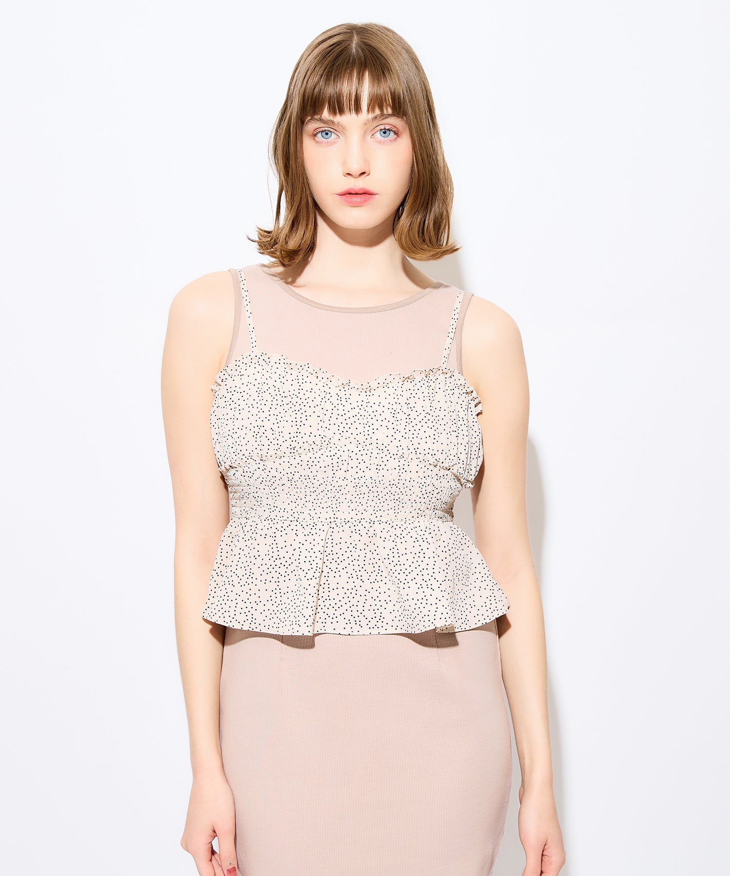 圓點緊身胸衣羅紋連身裙