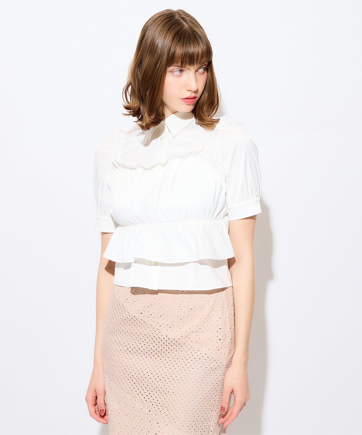 荷葉邊緊身胸衣套裝女衫