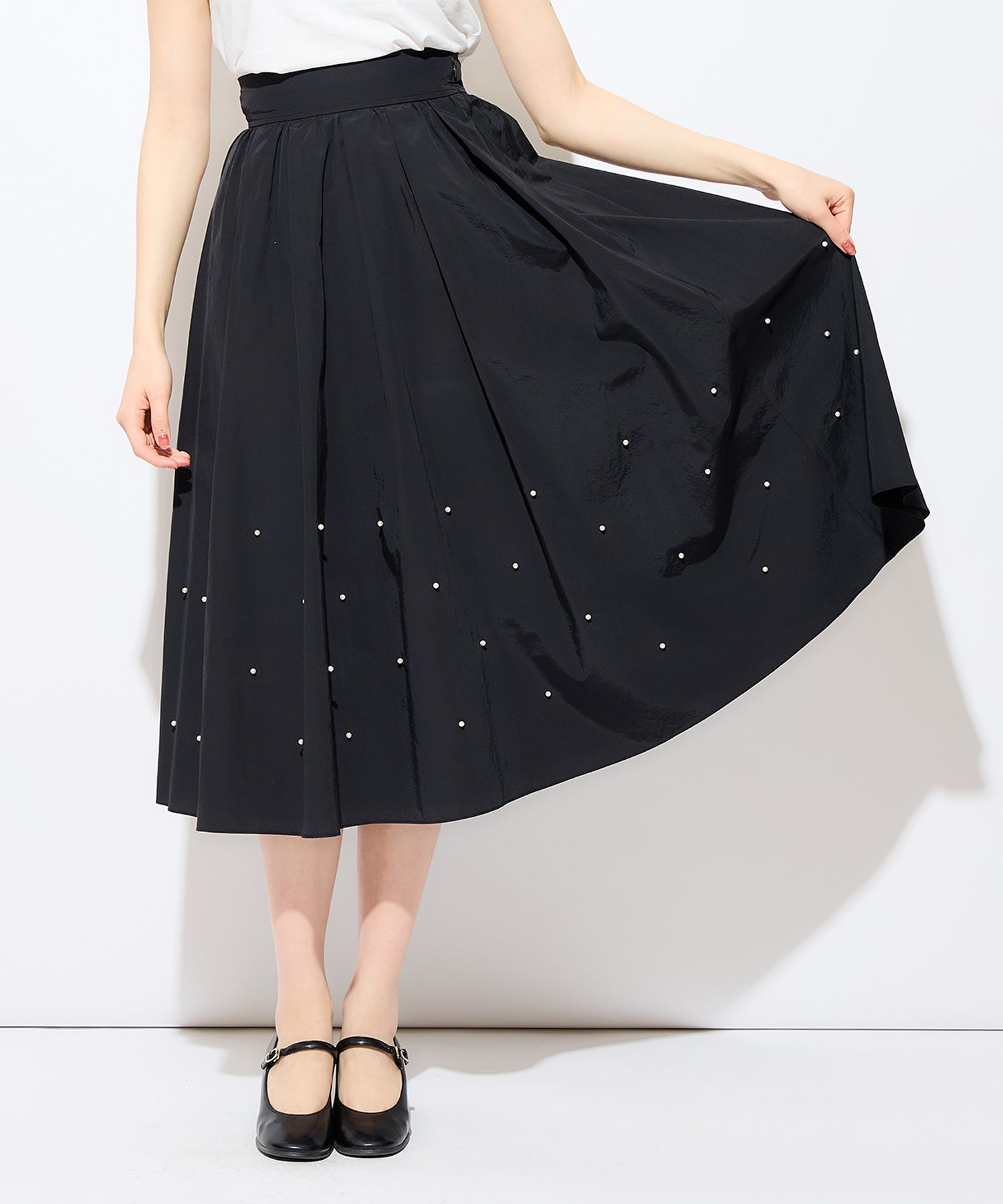 珍珠褶皺半身裙