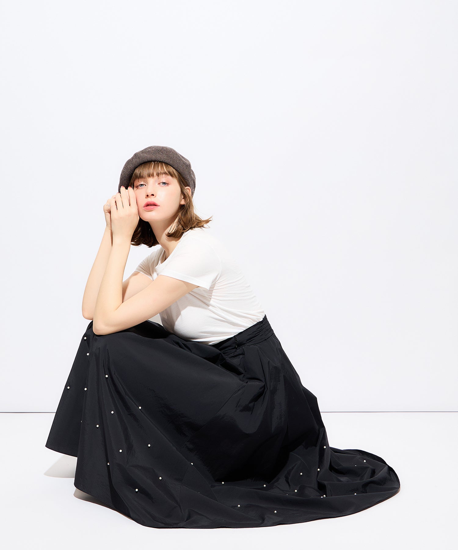 珍珠褶皺半身裙