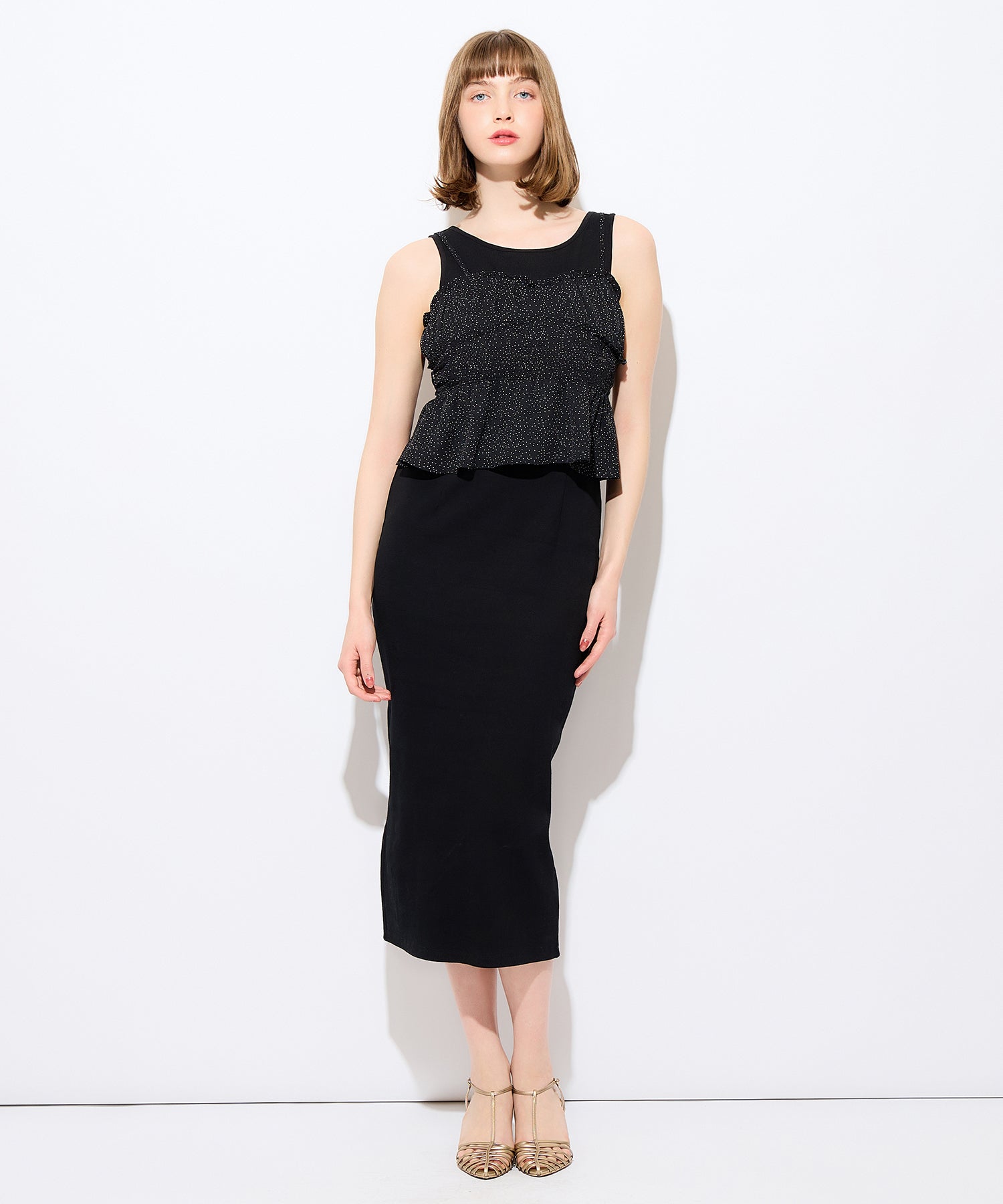 圓點緊身胸衣羅紋連身裙