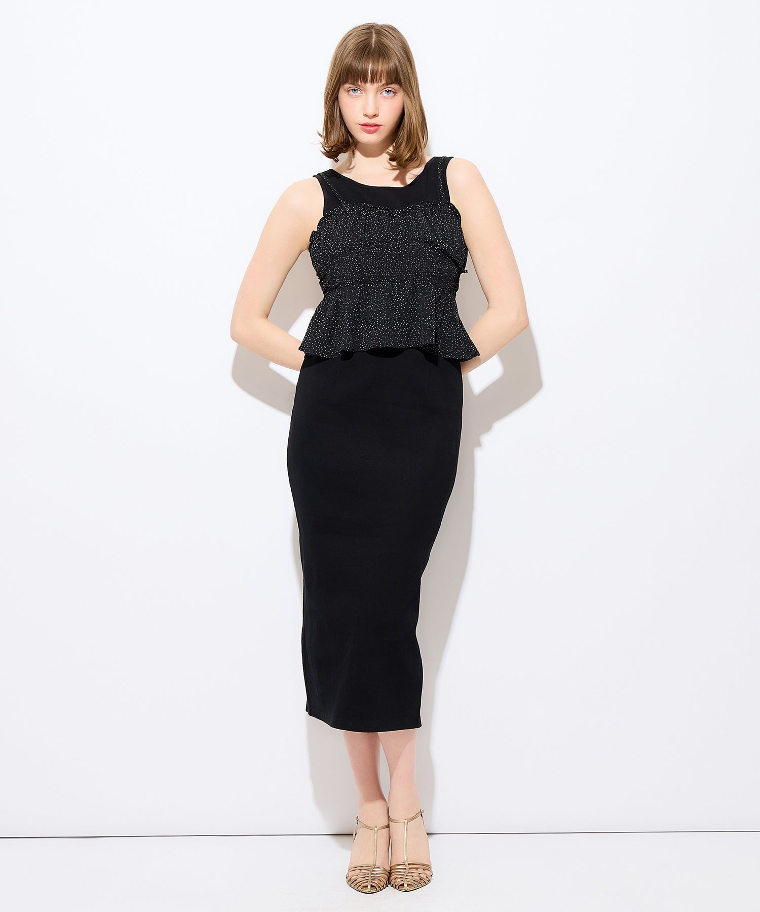 圓點緊身胸衣羅紋連身裙