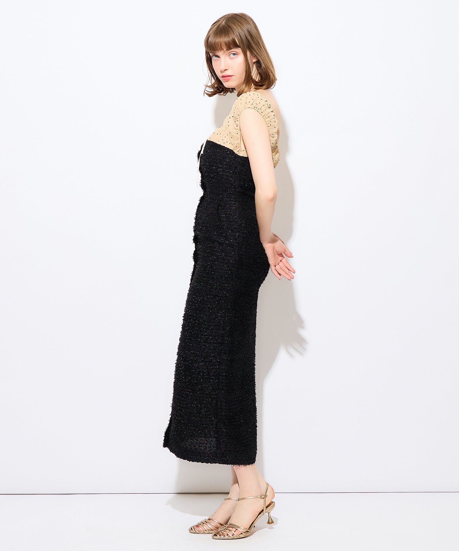 2wayドットツイードコンビワンピース