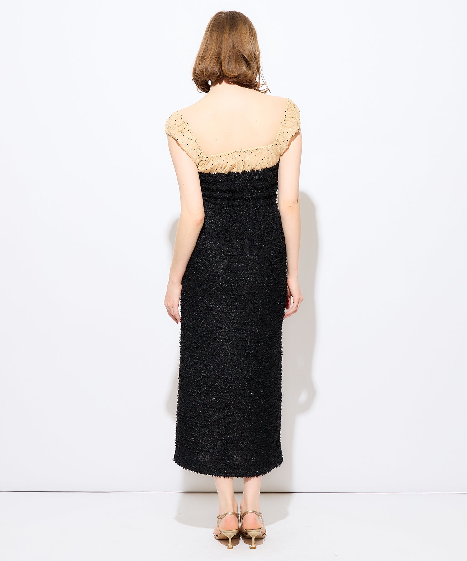 2wayドットツイードコンビワンピース