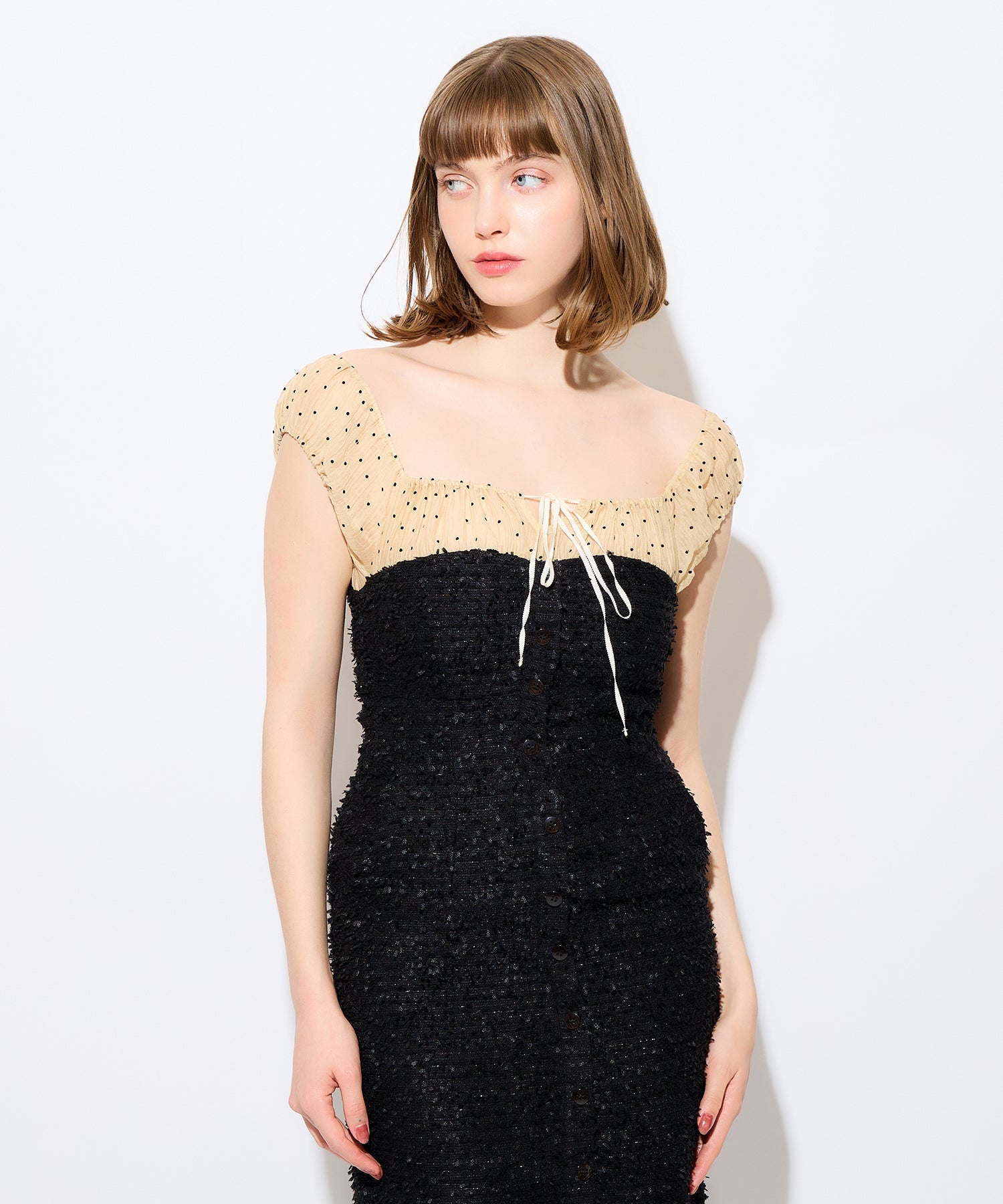 2wayドットツイードコンビワンピース