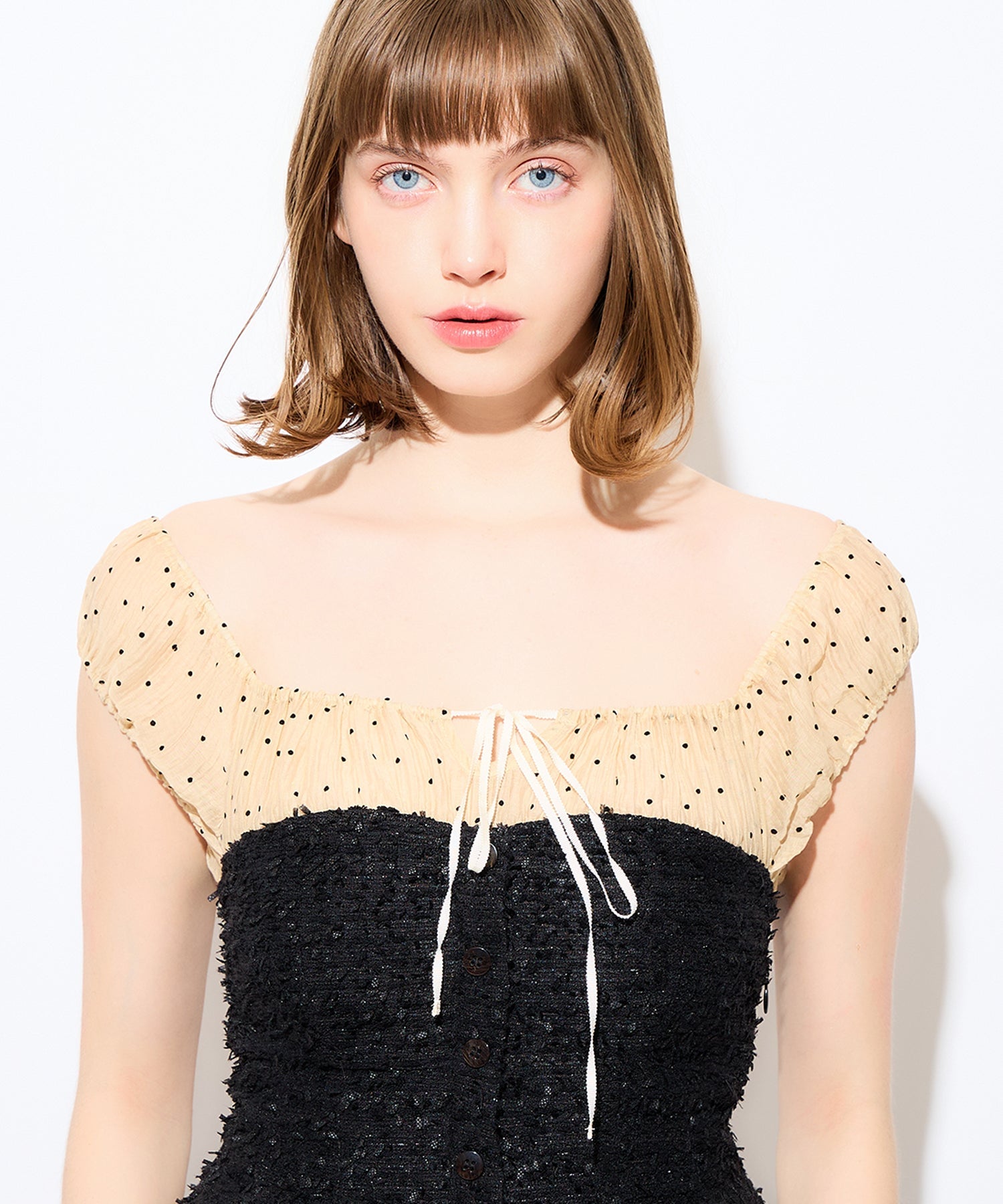 2wayドットツイードコンビワンピース