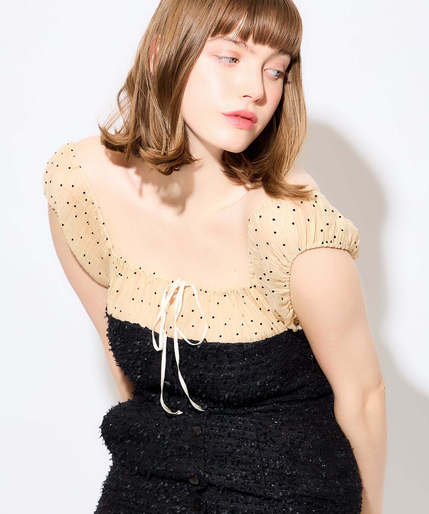 2wayドットツイードコンビワンピース