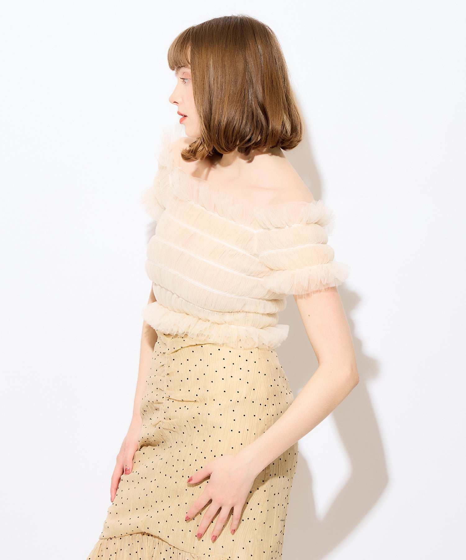 2way 抽褶薄紗女衫