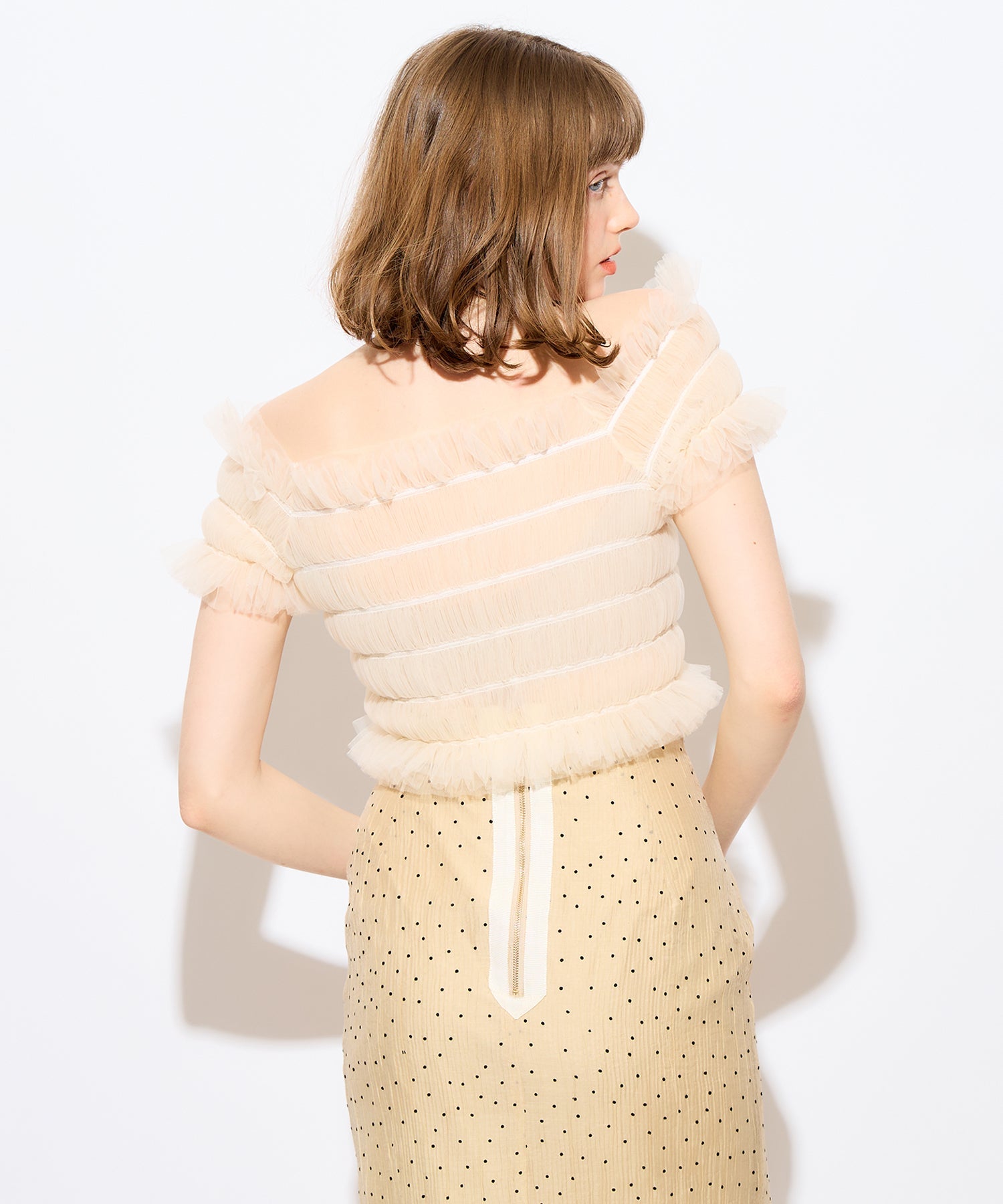 2way 抽褶薄紗女衫