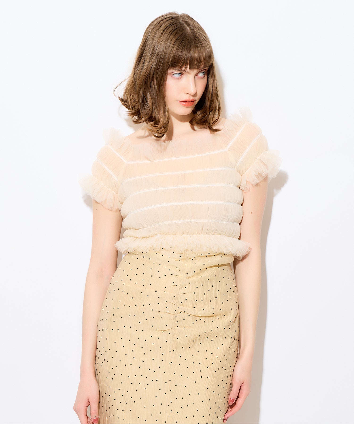 2way 抽褶薄紗女衫