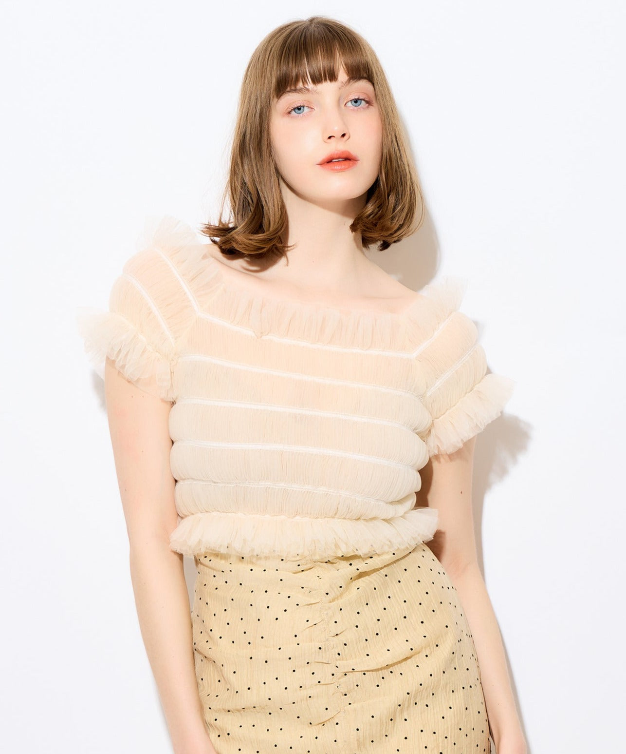 2way 抽褶薄紗女衫