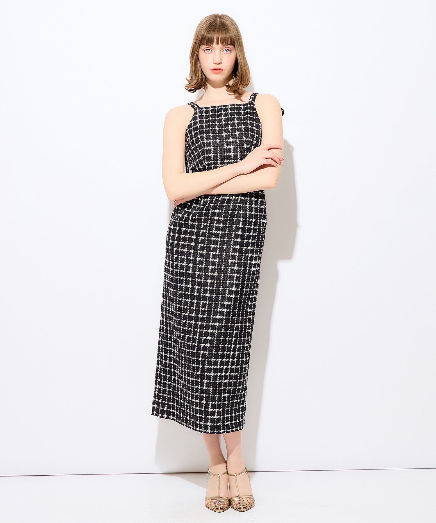 格紋吊帶連身裙