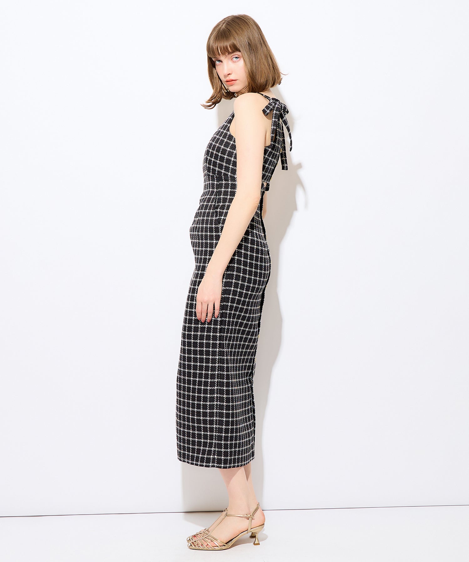 格紋吊帶連身裙