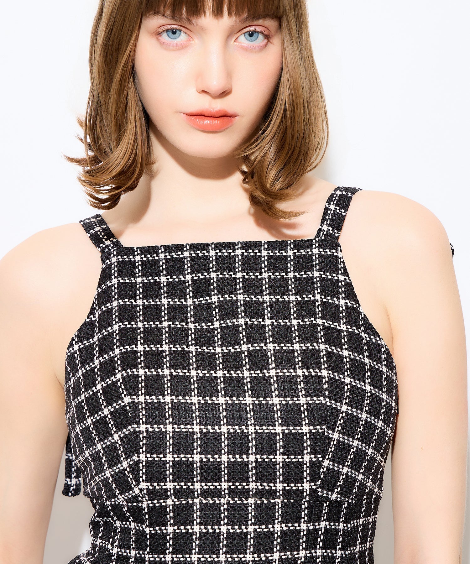 格紋吊帶連身裙