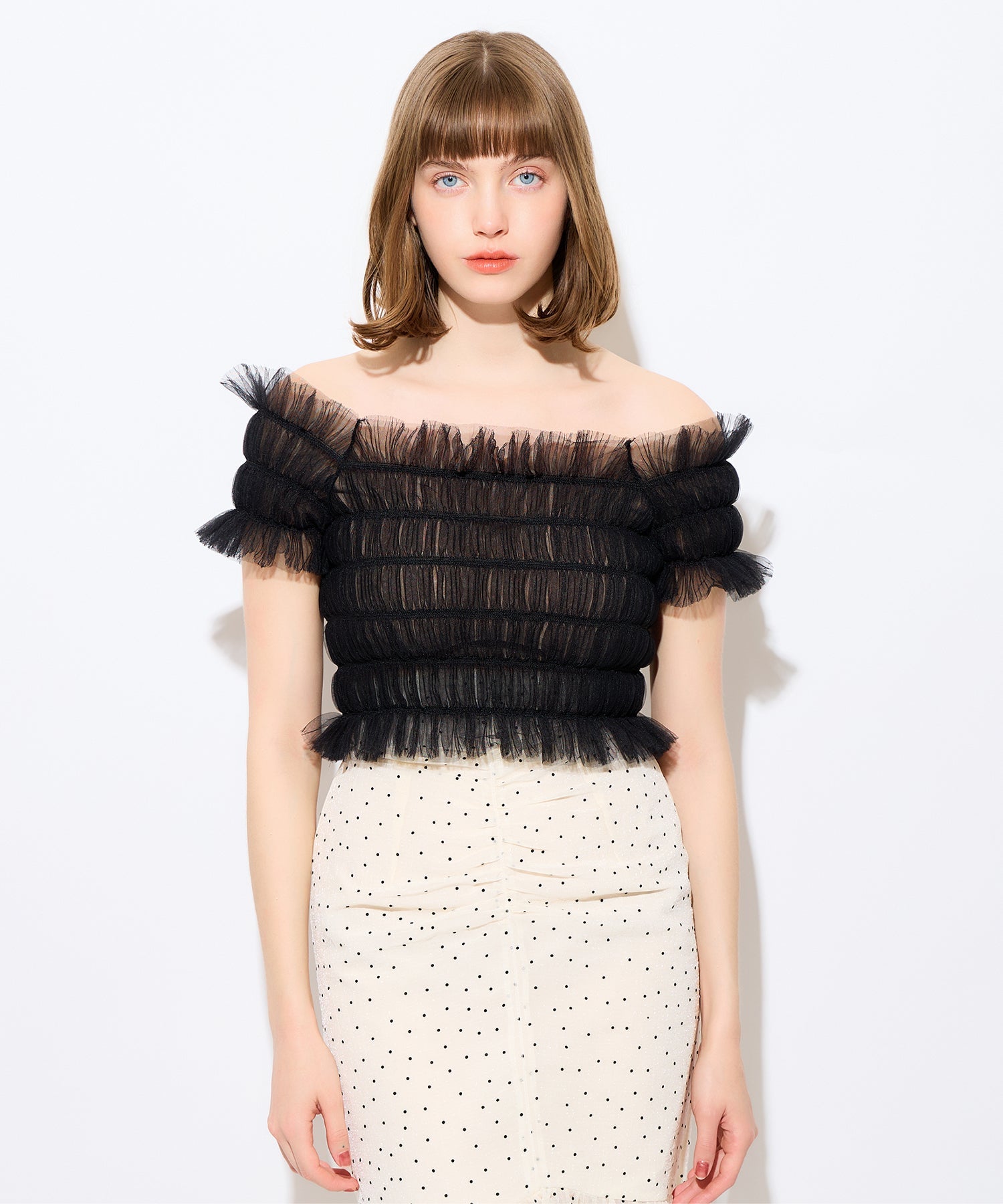 2way 抽褶薄紗女衫