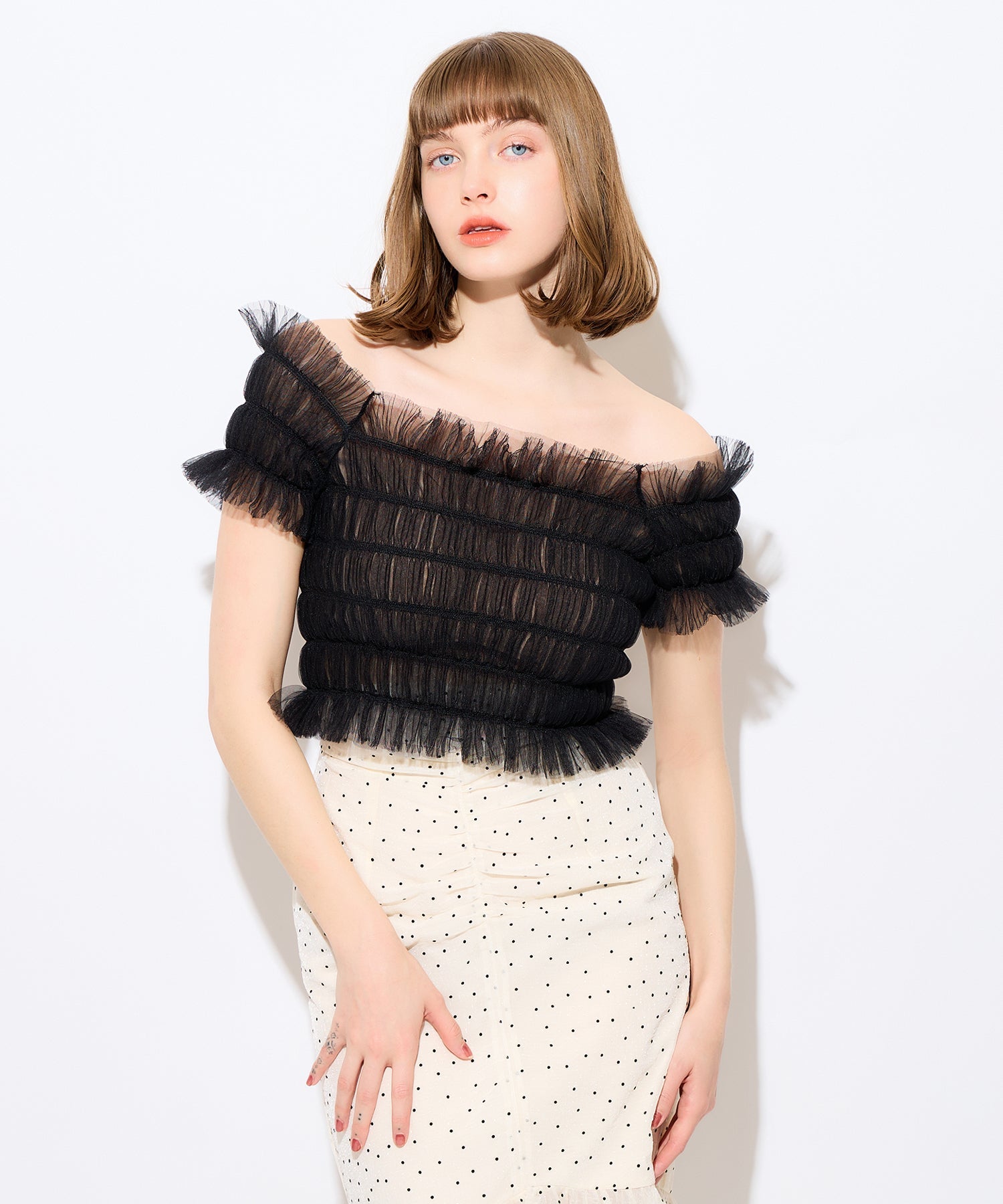 2way 抽褶薄紗女衫