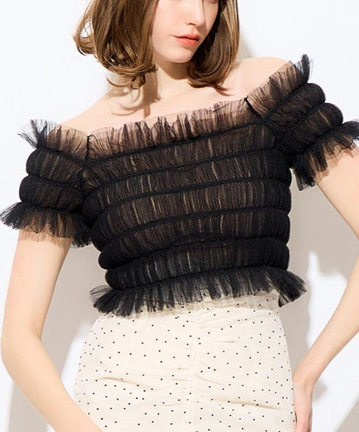 2way 抽褶薄紗女衫