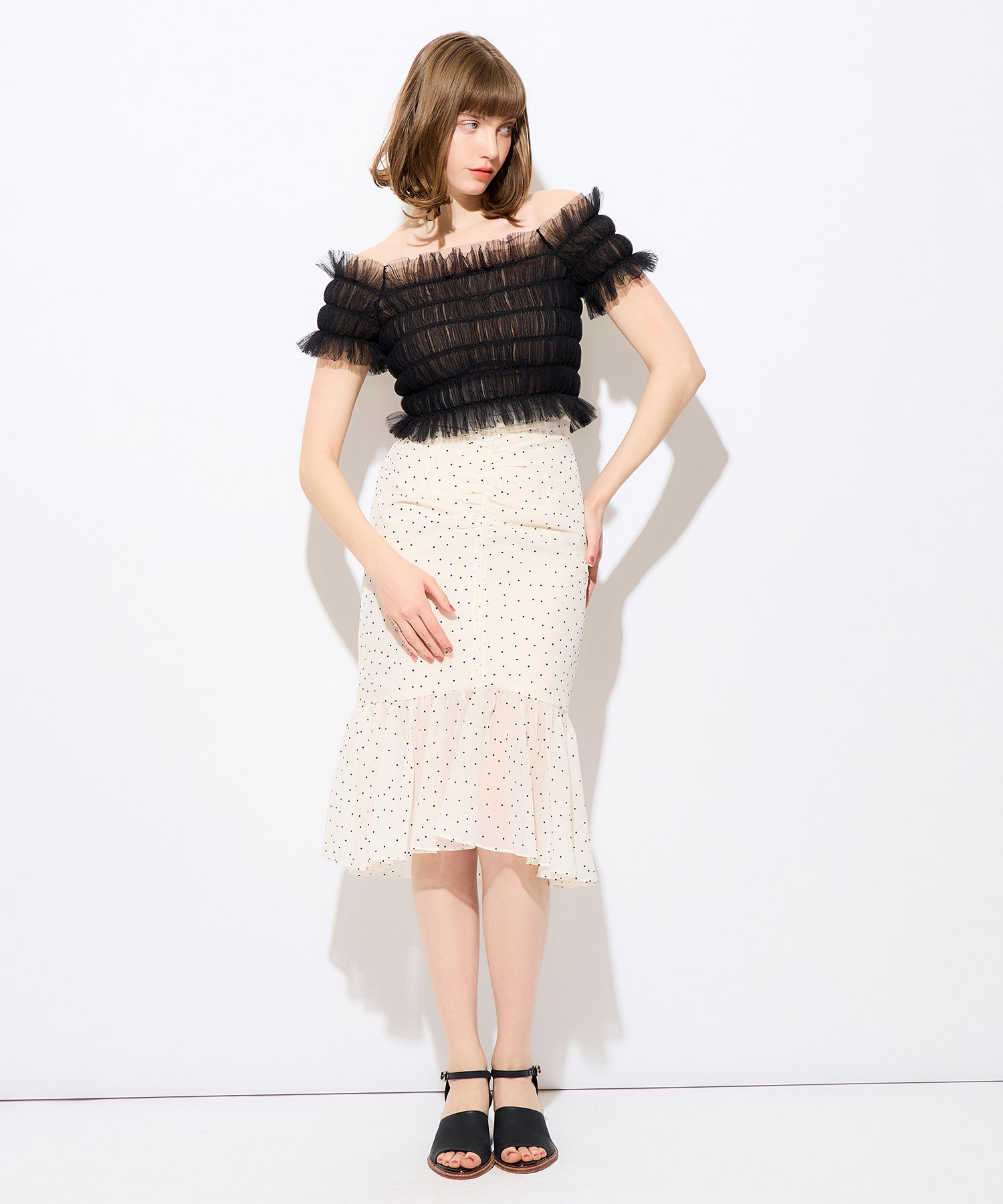 植絨圓點女士半身裙
