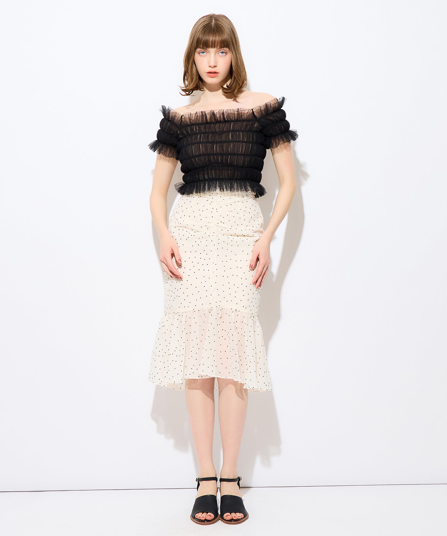 2way 抽褶薄紗女衫