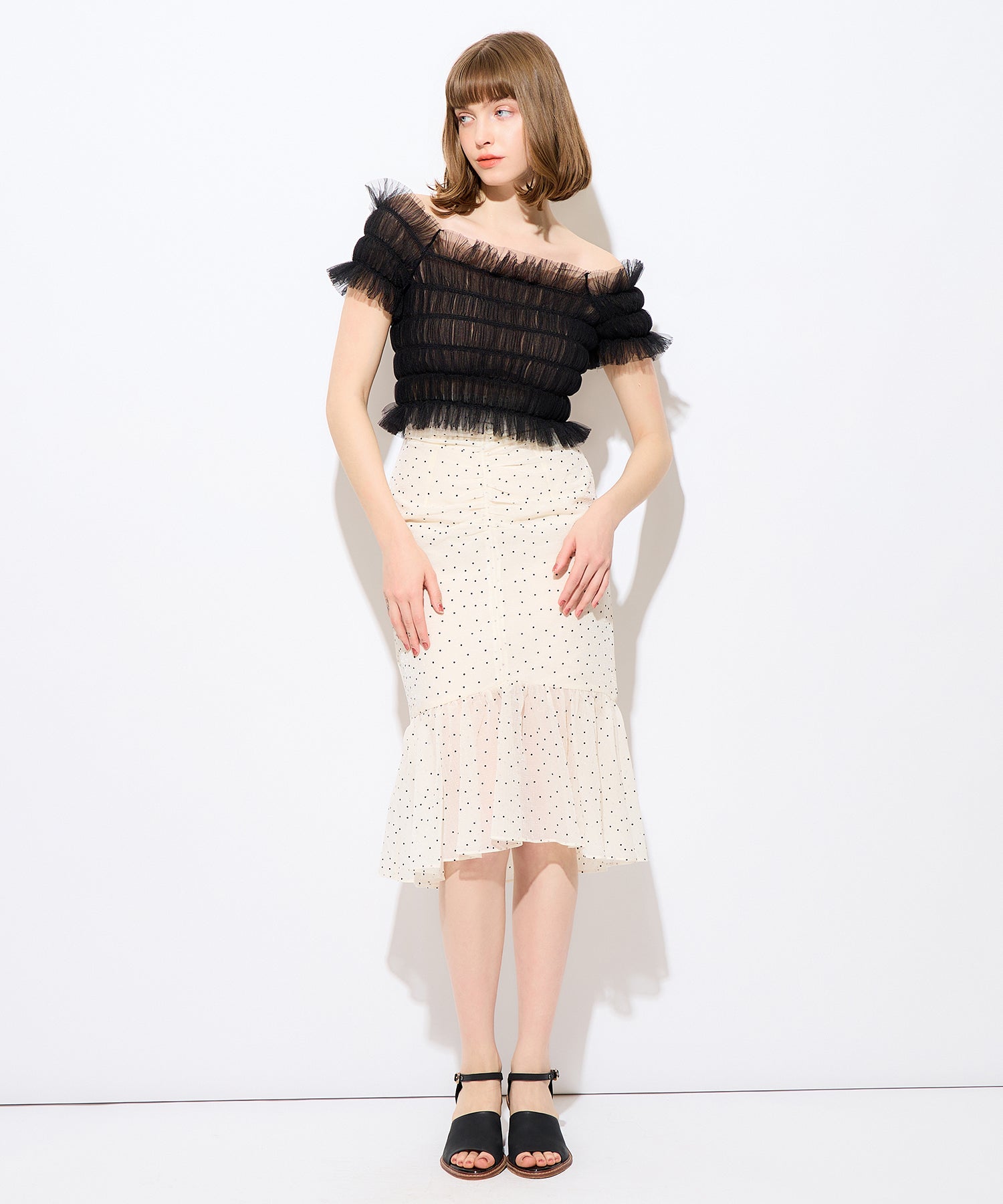 植絨圓點女士半身裙