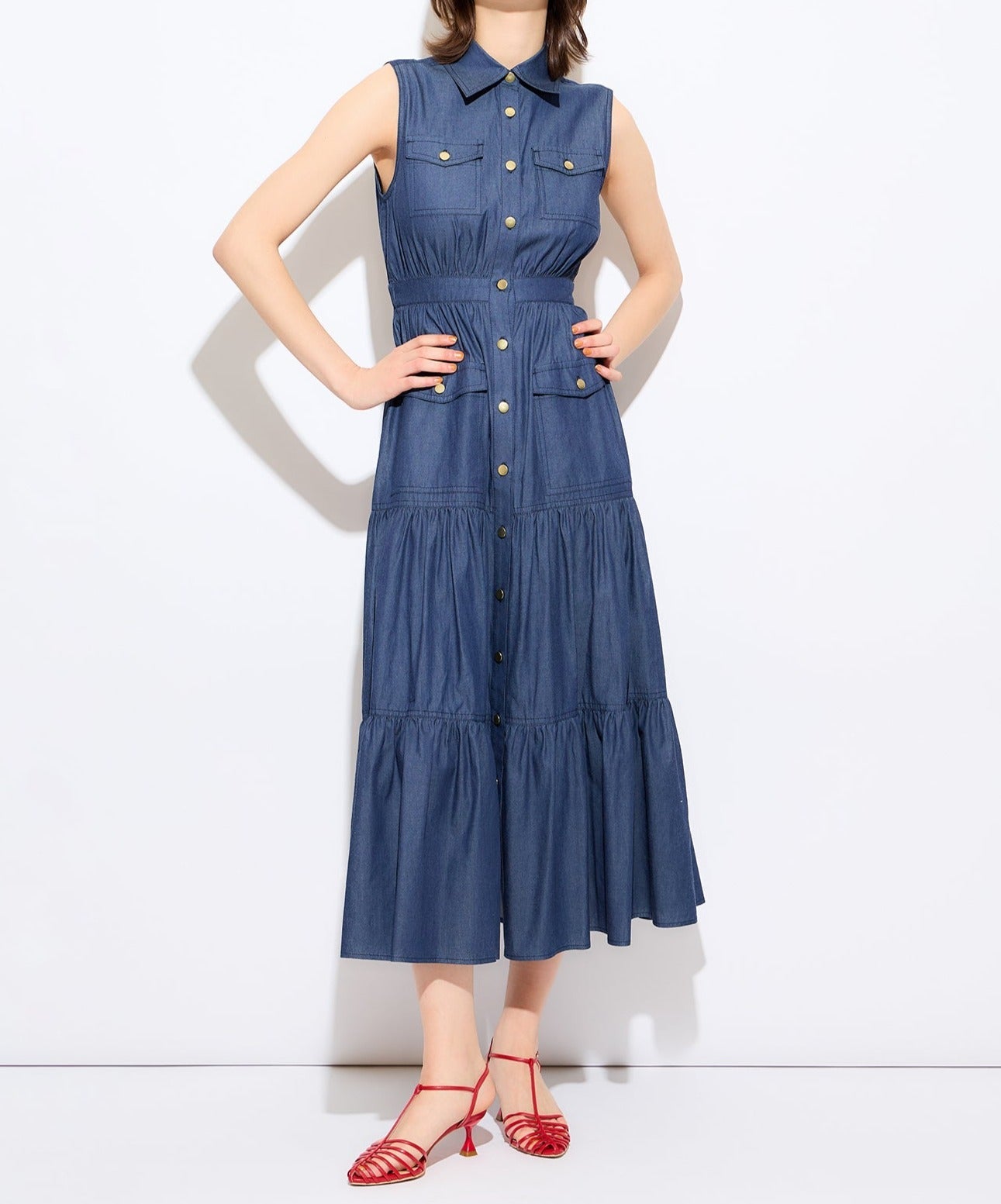 牛仔疊層連身裙