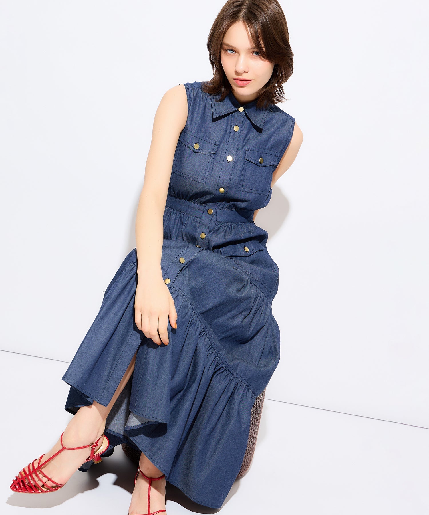 牛仔疊層連身裙