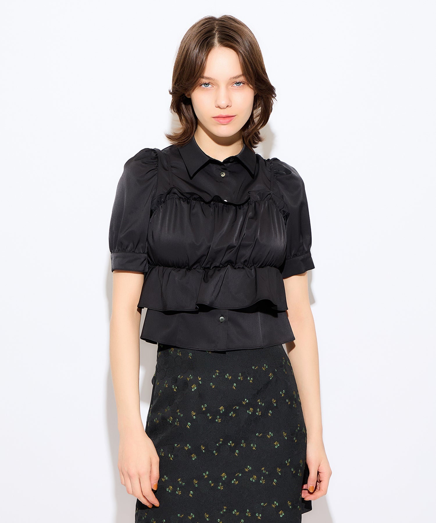 荷葉邊緊身胸衣套裝女衫