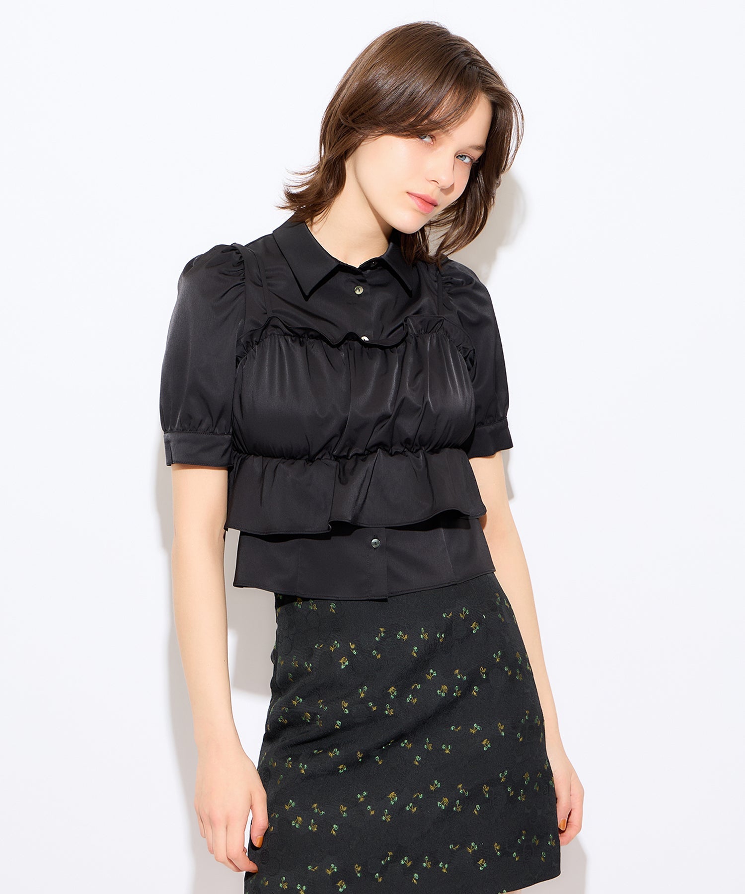 荷葉邊緊身胸衣套裝女衫