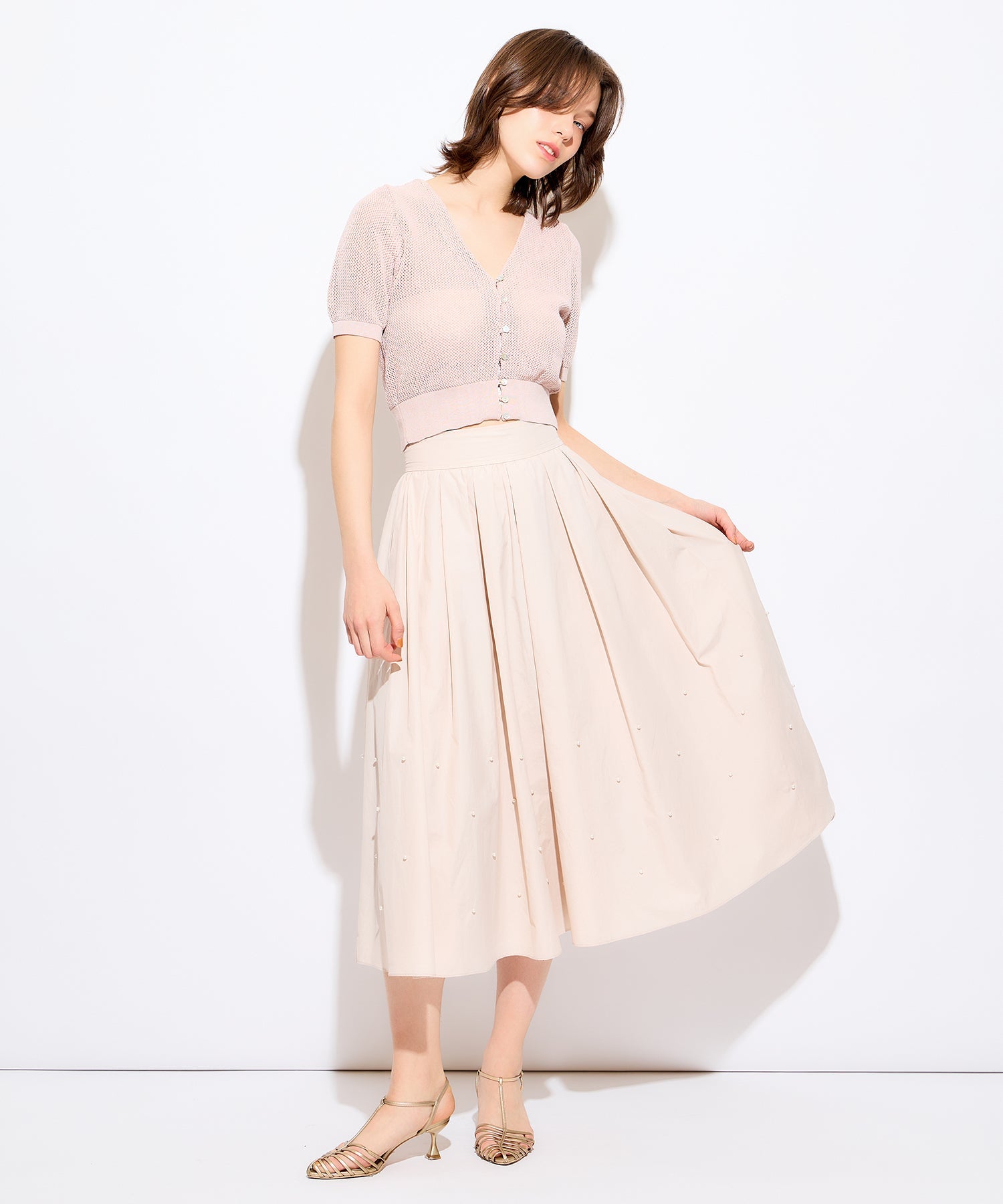 珍珠褶皺半身裙