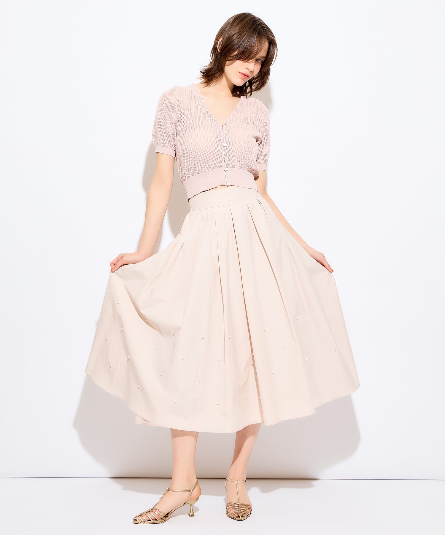 珍珠褶皺半身裙