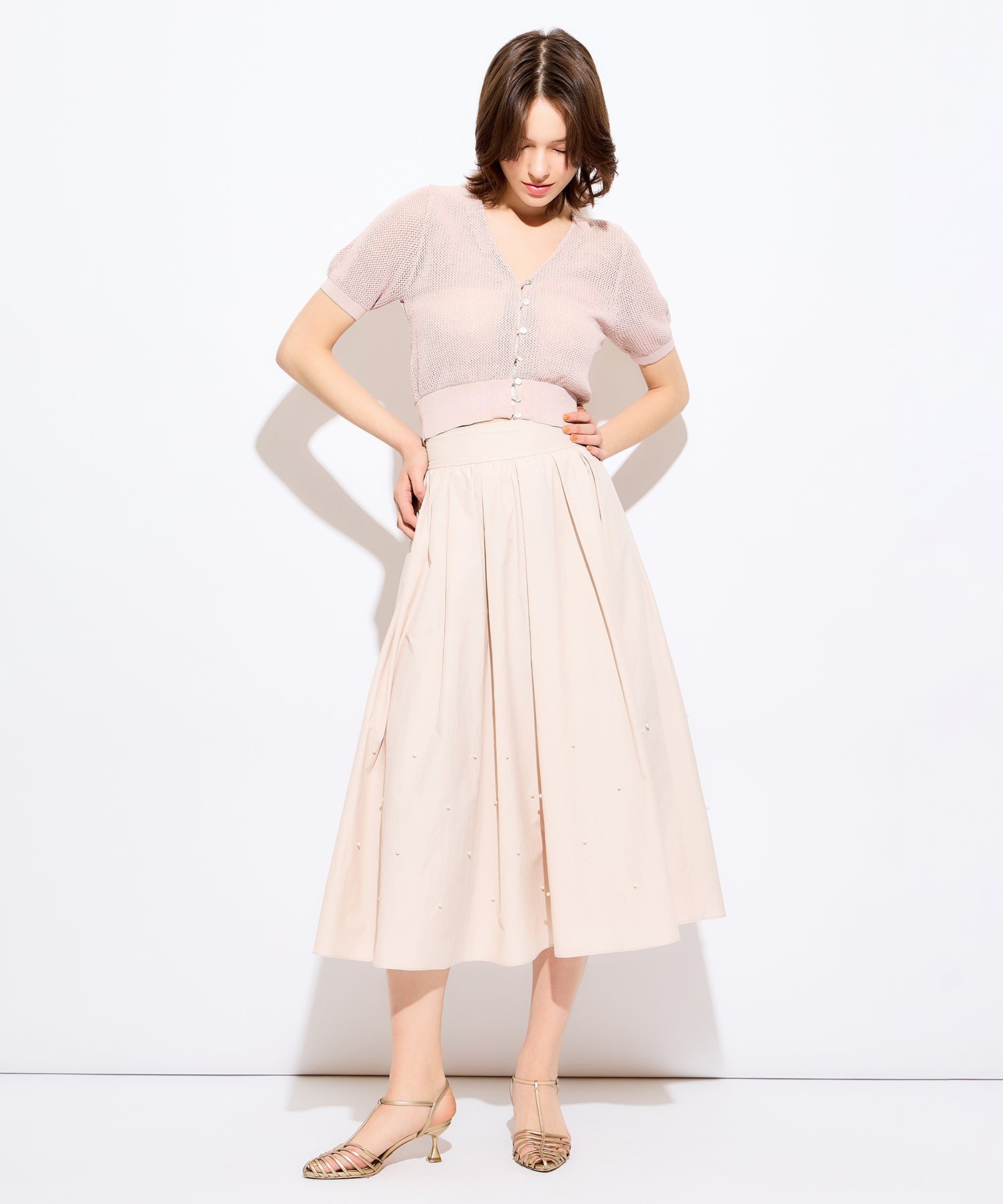 珍珠褶皺半身裙