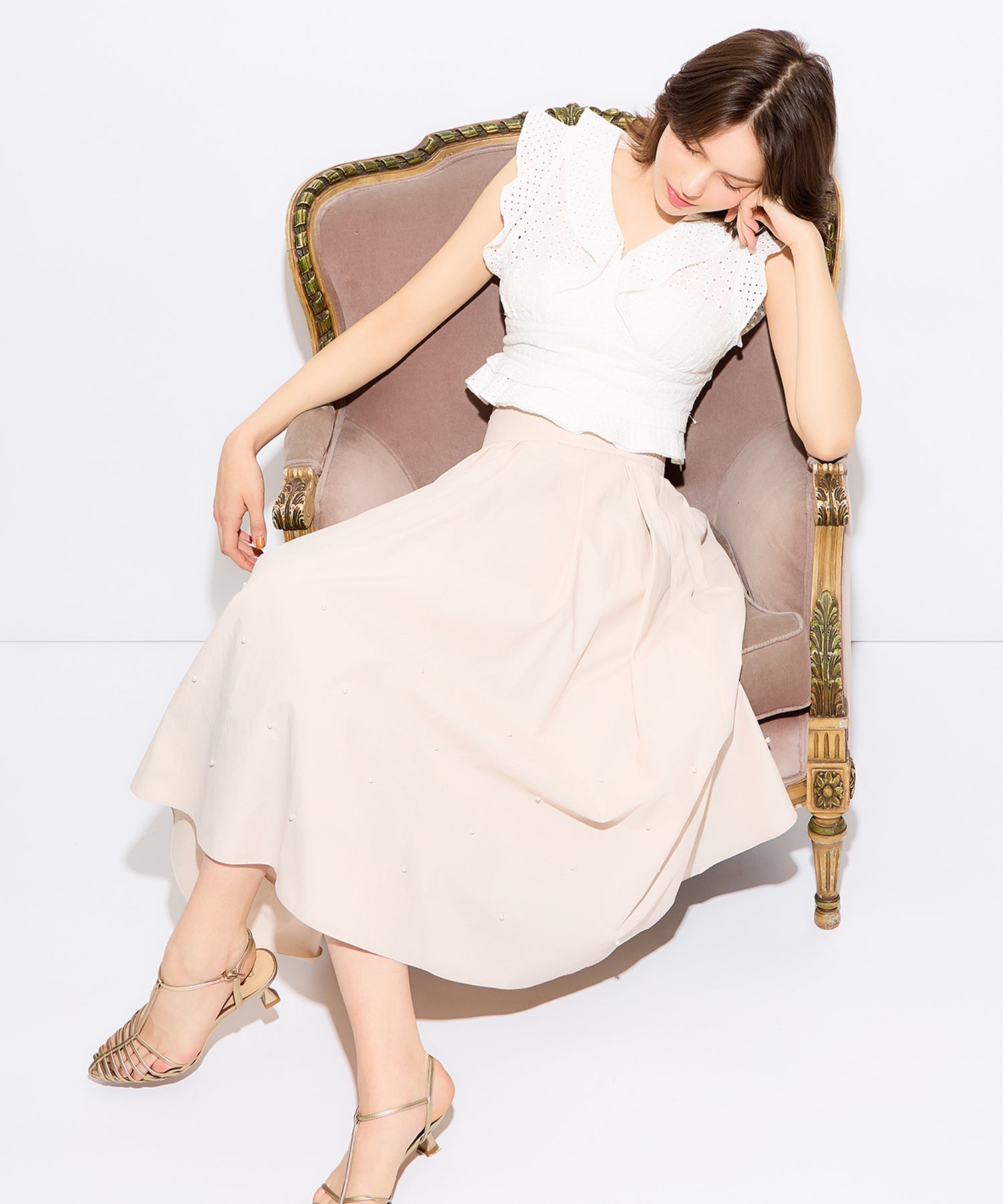 珍珠褶皺半身裙