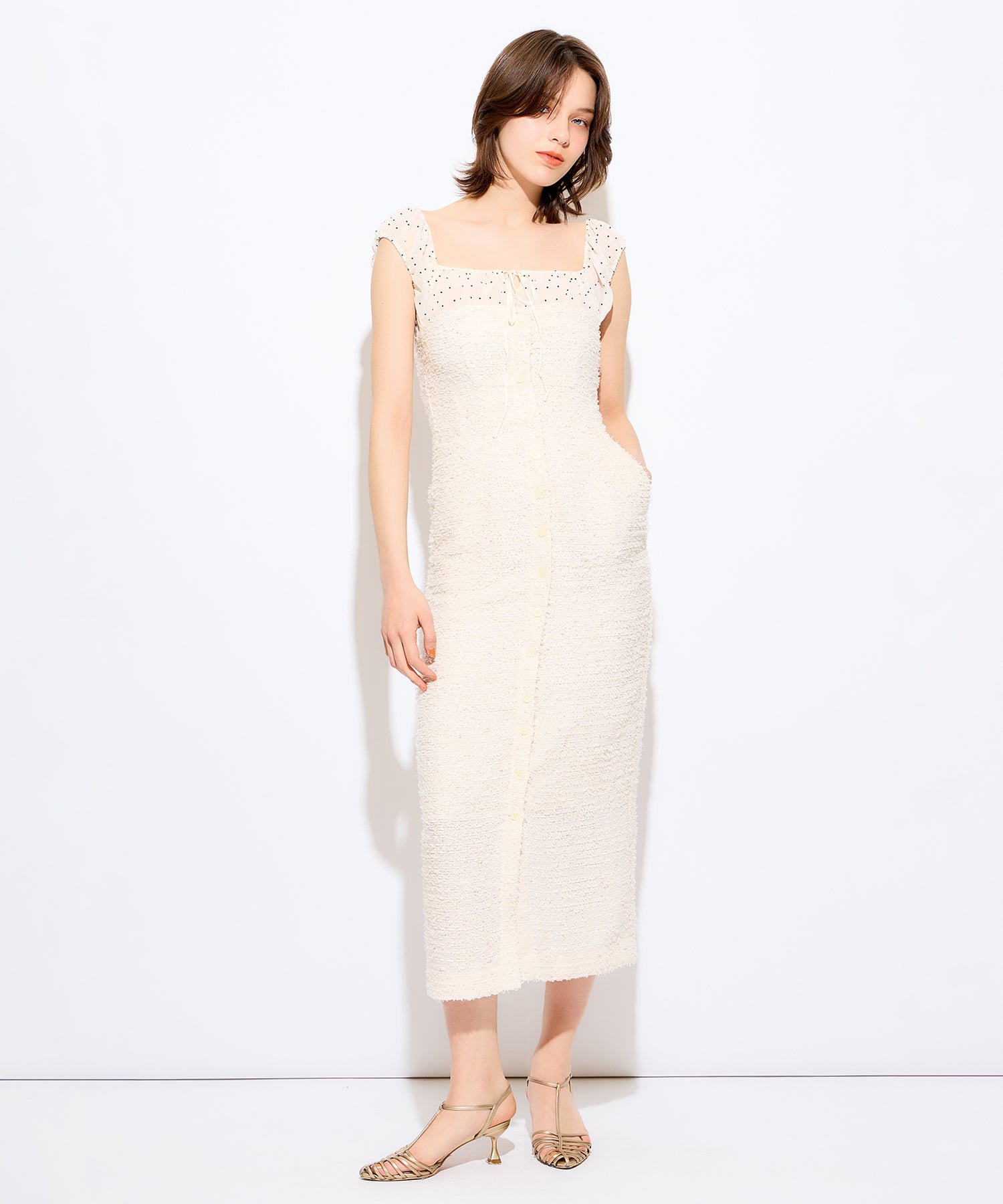 2wayドットツイードコンビワンピース