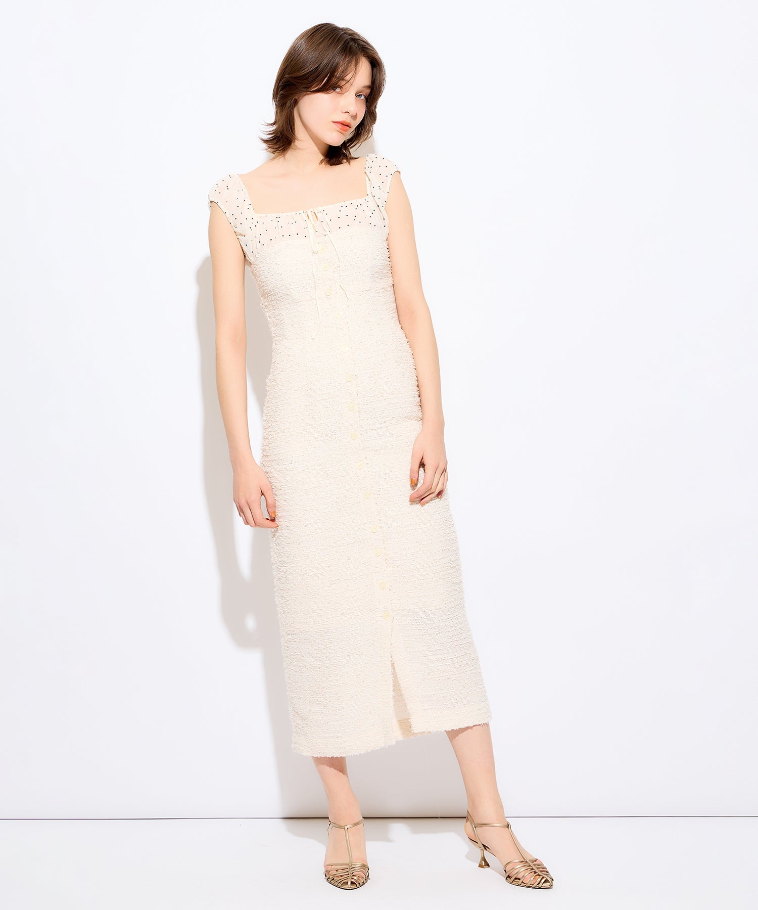 2wayドットツイードコンビワンピース