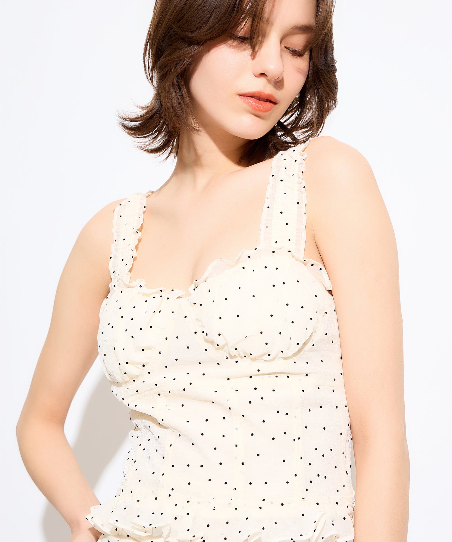 植絨圓點緊身胸衣