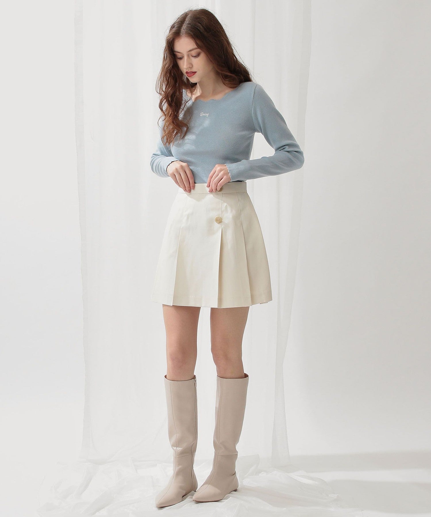 褶皺迷你半身裙