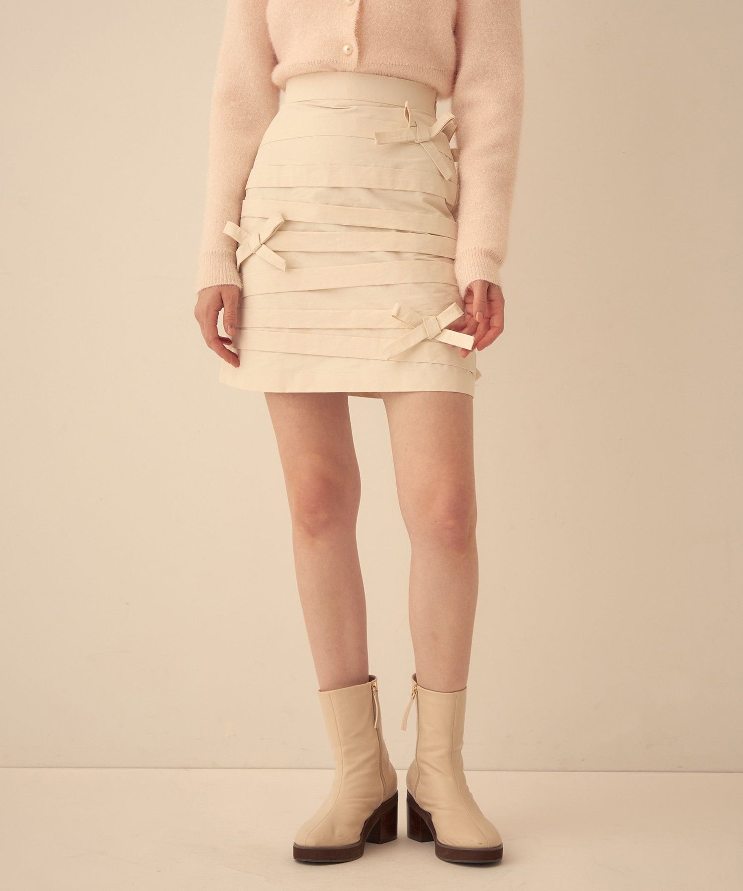 羅緞緞帶迷你半身裙