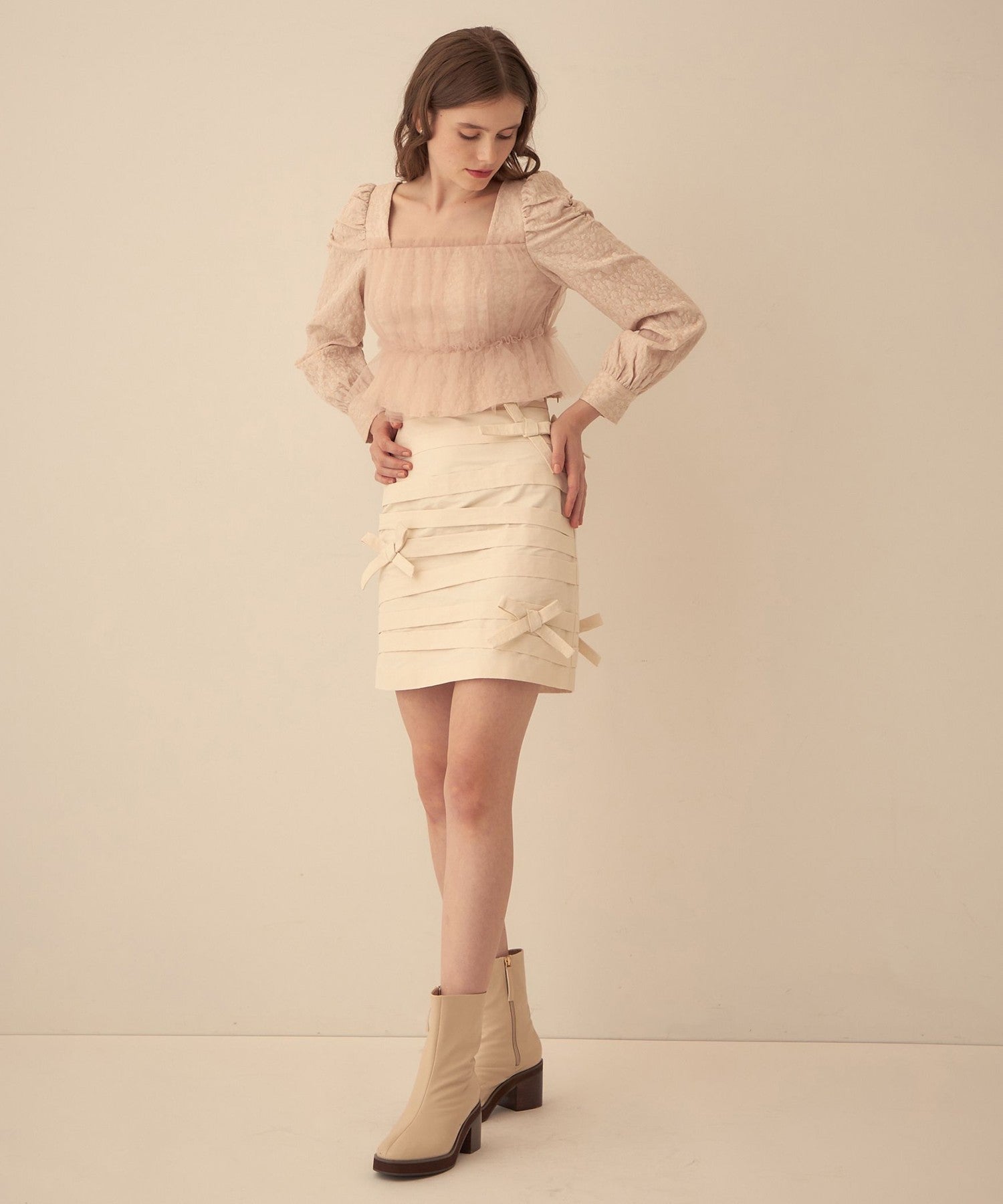 羅緞緞帶迷你半身裙