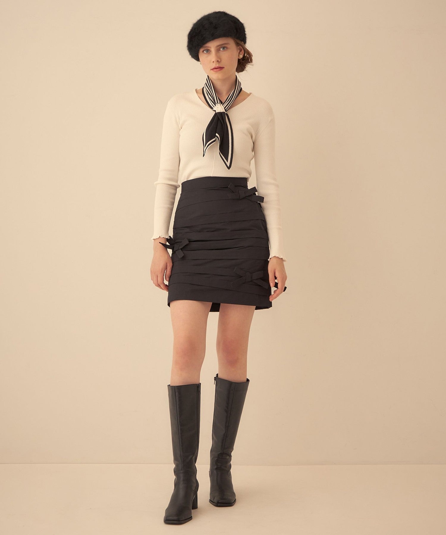 羅緞緞帶迷你半身裙