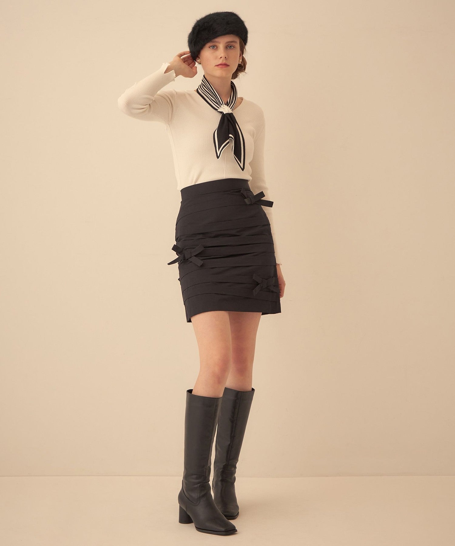 羅緞緞帶迷你半身裙