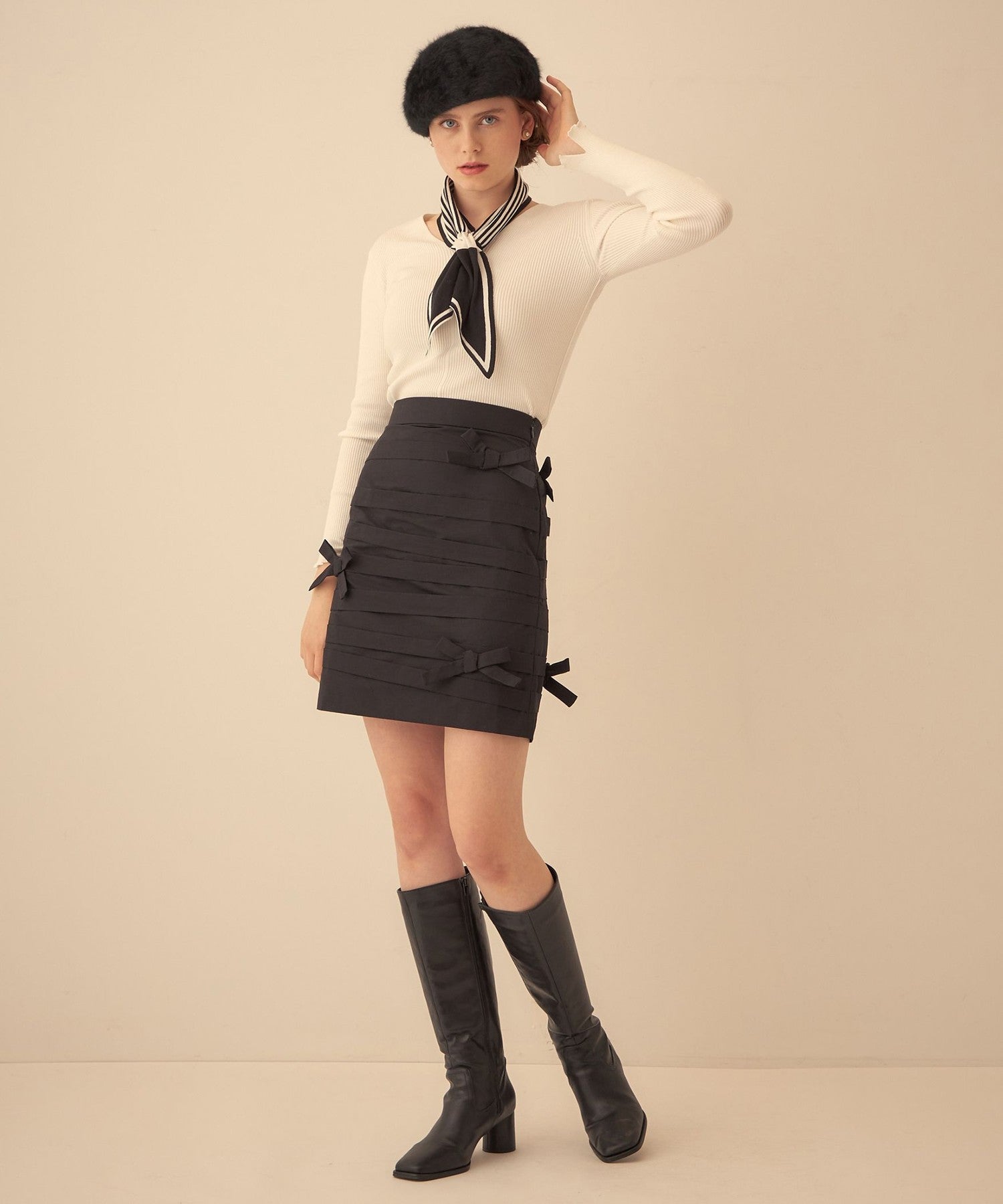 羅緞緞帶迷你半身裙