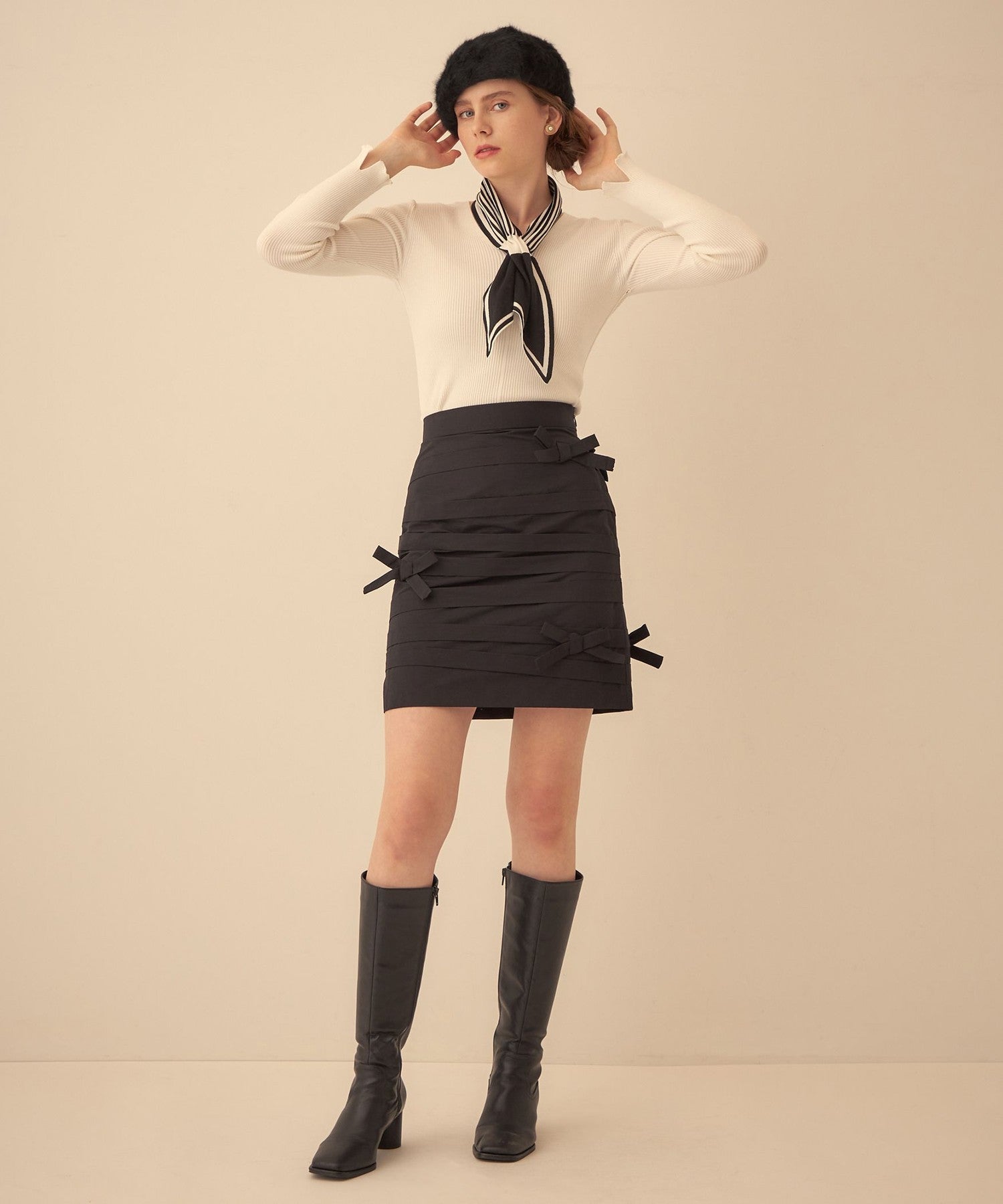 羅緞緞帶迷你半身裙